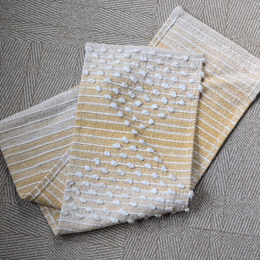 ☀️ Cotton Runner - Table Or Rug - Sunny Ombre Yellow Cream Tan Stripe Diamond